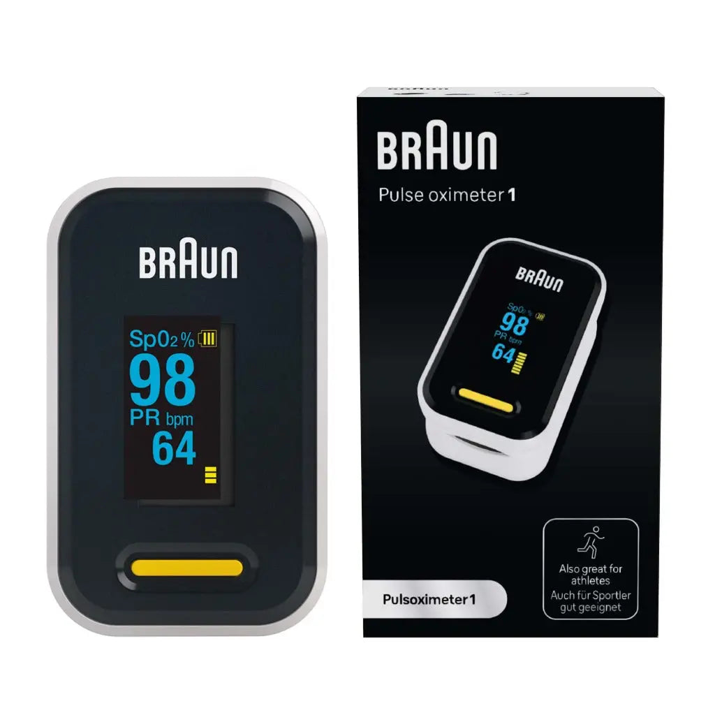 Braun Pulse Oximeter 1 - Accurate Blood Oxygen Finger Monitor - Easy-to-use at Home - For COPD, Pneumonia, Sleep Apnea Sufferers - Great for Athletes- YK-81CEU - Damaged Box Braun