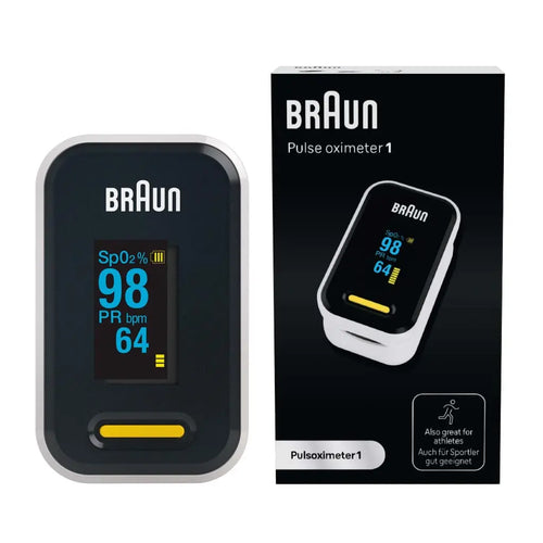 Braun Pulse Oximeter 1 - Accurate Blood Oxygen Finger Monitor - Easy-to-use at Home - For COPD, Pneumonia, Sleep Apnea Sufferers - Great for Athletes- YK-81CEU - Damaged Box Braun