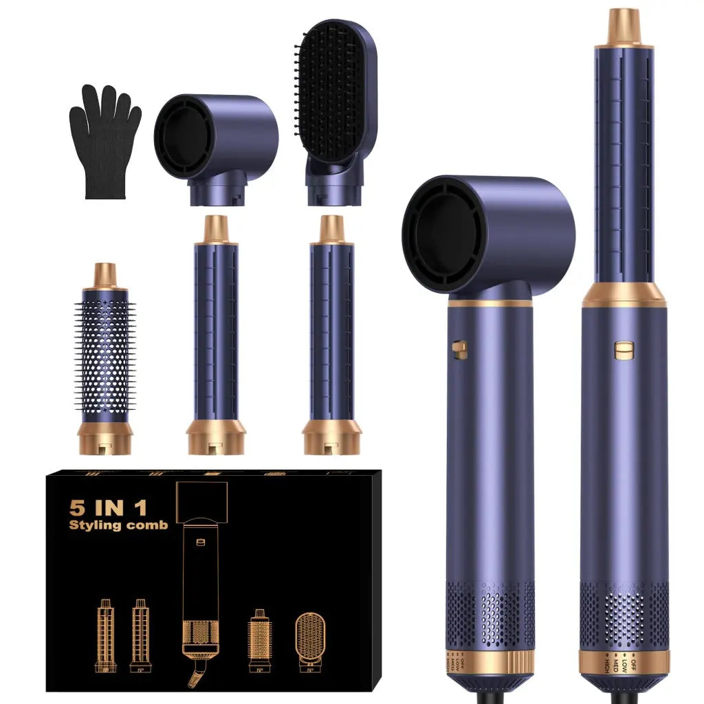 Hairstyer 5 in 1 Hair Styler Air Brush Airbrush 5 in 1 Air styer Airstyler Multi-Blow Dryer Brush Set with Curl, Straighten, Wavy, Smooth, Magic Styler for All Hair Types and Lengths - Damaged Box AiroGlow