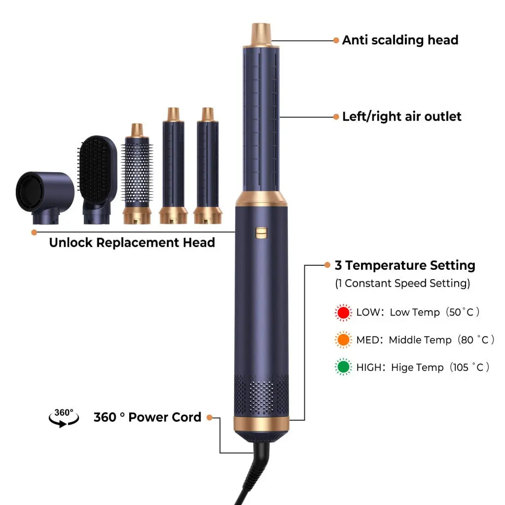 Hairstyer 5 in 1 Hair Styler Air Brush Airbrush 5 in 1 Air styer Airstyler Multi-Blow Dryer Brush Set with Curl, Straighten, Wavy, Smooth, Magic Styler for All Hair Types and Lengths - Damaged Box AiroGlow