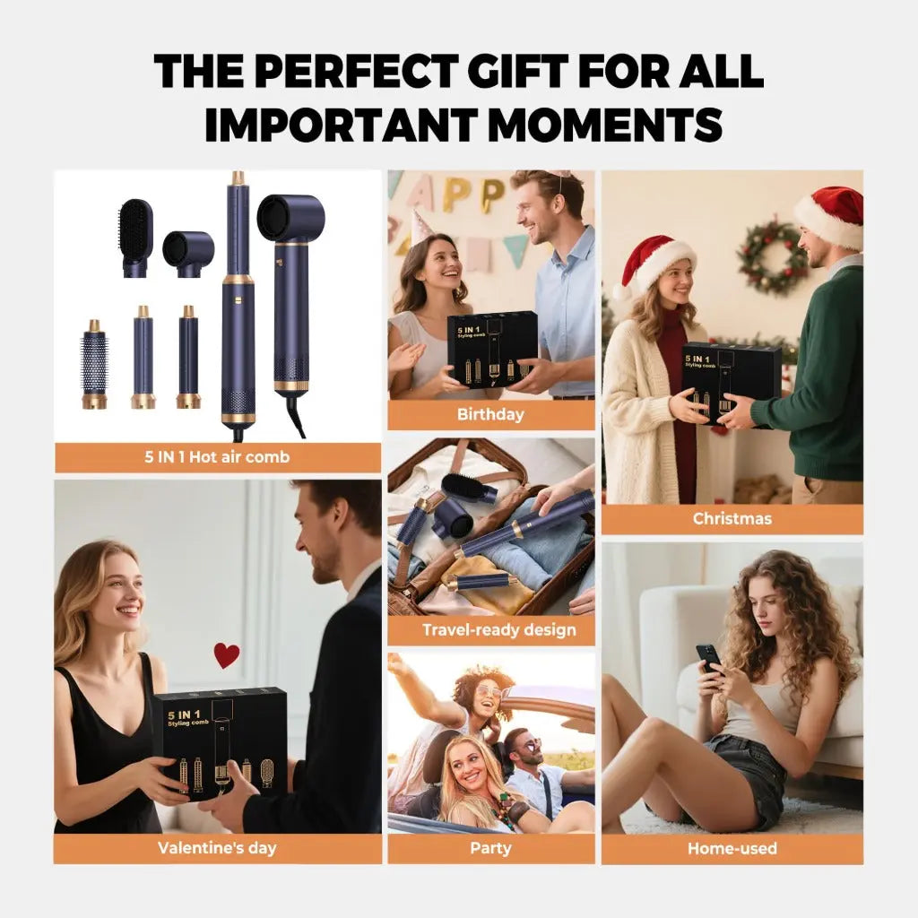 Hairstyer 5 in 1 Hair Styler Air Brush Airbrush 5 in 1 Air styer Airstyler Multi-Blow Dryer Brush Set with Curl, Straighten, Wavy, Smooth, Magic Styler for All Hair Types and Lengths - Damaged Box AiroGlow