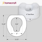 Homecraft Savanah Raised Toilet Seat without Lid, Elongated & Elevated Lock Seat Support for Elderly, Handicapped and Disabled Users, White Colour, 150 mm (6'') - Damaged Box Homecraft