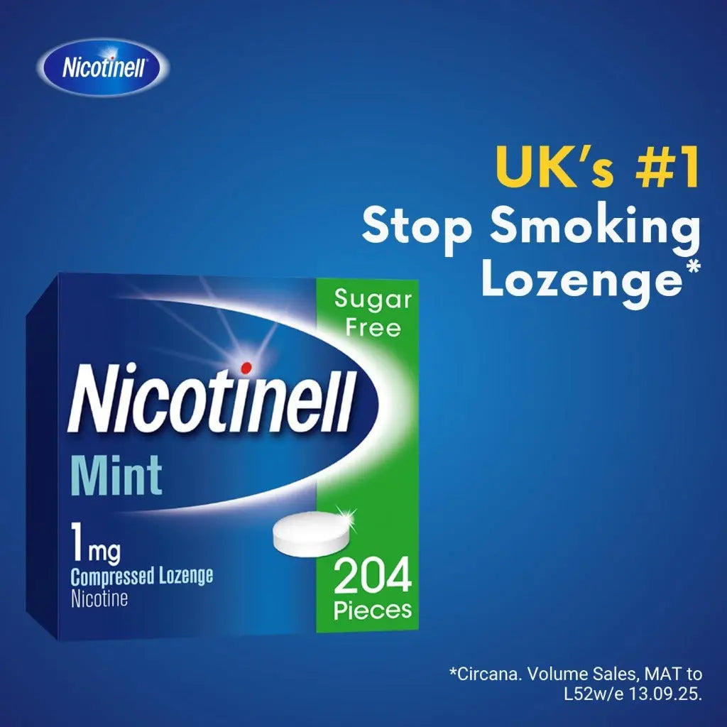 Nicotinell Mint Lozenge 1mg (204 Lozenges), Stop Smoking Aid, Sugar Free Nicotine Lozenges, Fresh Mint Flavour, 1mg Regular Strength for Light Smokers, Quit Smoking Aid, Mega Pack - BBE 08/2027 Nicotinell