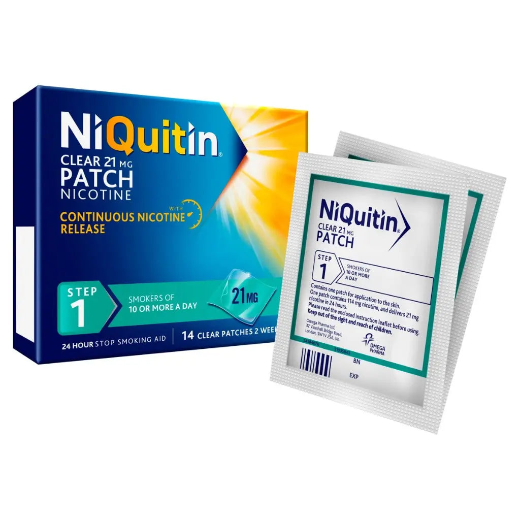 NiQuitin 21mg Nicotine Patches (Step 1-14 Clear Patches) - 24 Hour Craving Control - 1 Week Treatment Patches to Quit Or Reduce - Discreet Transparent Stop Smoking & Vaping Aids - BBE 04/2028 NiQuitin