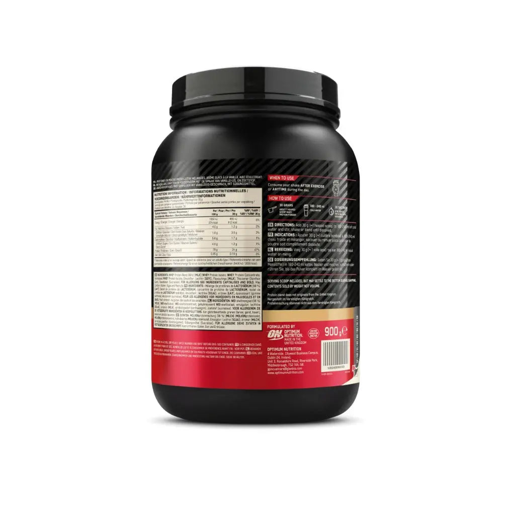 Optimum Nutrition Gold Standard 100% Whey Muscle Building and Recovery Protein Powder With Naturally Occurring Glutamine and BCAA Amino Acids, Vanilla Ice Cream Flavour, 30 Servings, 900 g - BBE 03/2028 Optimum Nutrition