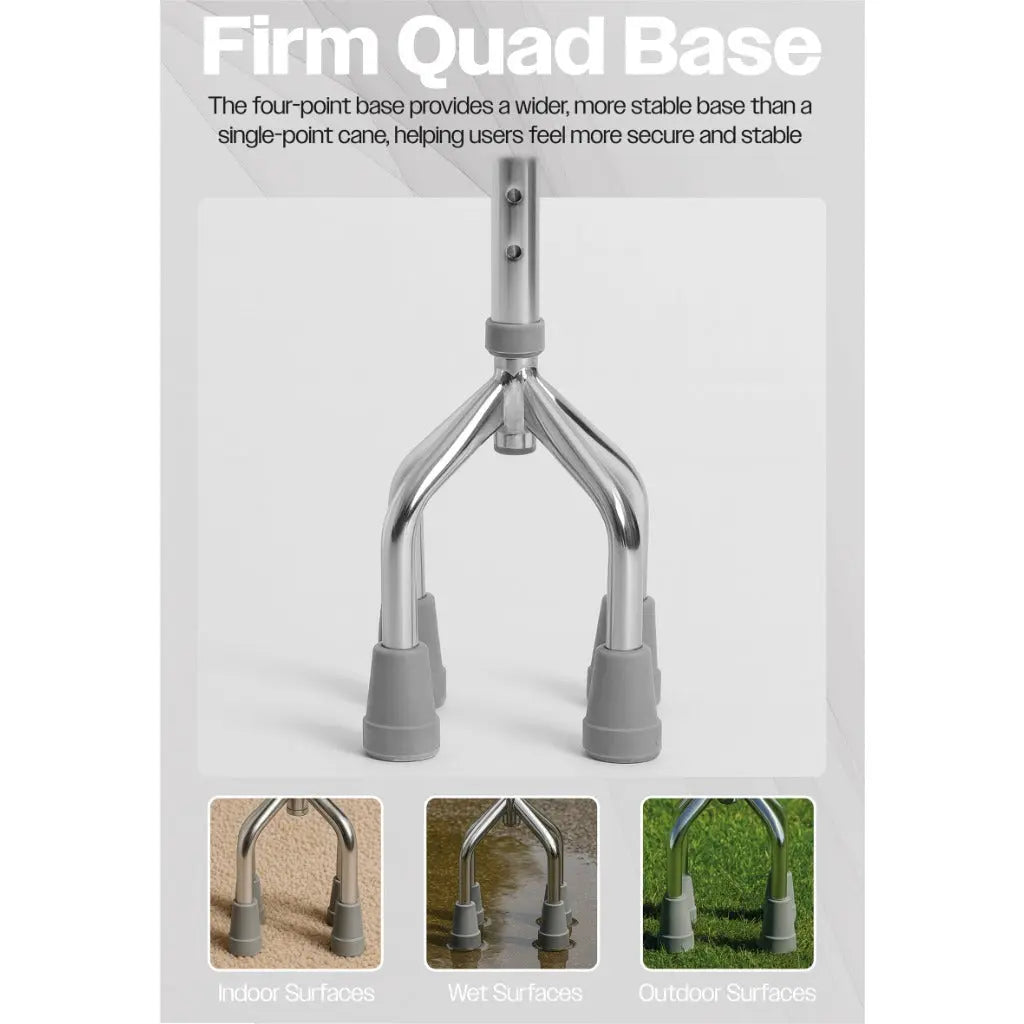 Aidapt Small-Base Quad Cane/Tetrapod - Height-Adjustable Walking Stick with Non-Slip Rubber Ferrules, 10 Height Settings for Extra Stability, 715-965 mm Range - Damaged Box Aidapt