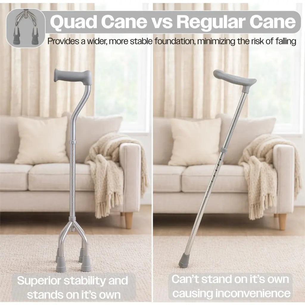 Aidapt Small-Base Quad Cane/Tetrapod - Height-Adjustable Walking Stick with Non-Slip Rubber Ferrules, 10 Height Settings for Extra Stability, 715-965 mm Range - Damaged Box Aidapt