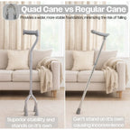 Aidapt Small-Base Quad Cane/Tetrapod - Height-Adjustable Walking Stick with Non-Slip Rubber Ferrules, 10 Height Settings for Extra Stability, 715-965 mm Range - Damaged Box Aidapt