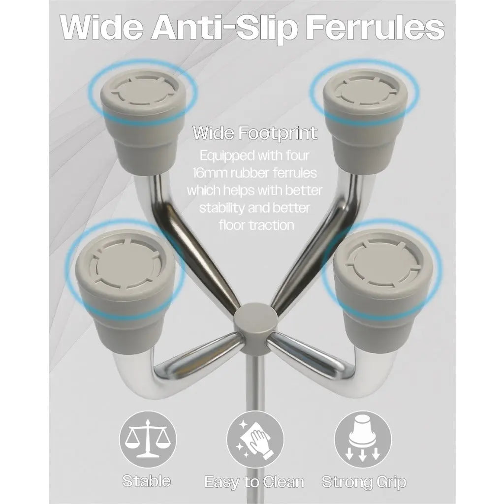 Aidapt Small-Base Quad Cane/Tetrapod - Height-Adjustable Walking Stick with Non-Slip Rubber Ferrules, 10 Height Settings for Extra Stability, 715-965 mm Range - Damaged Box Aidapt