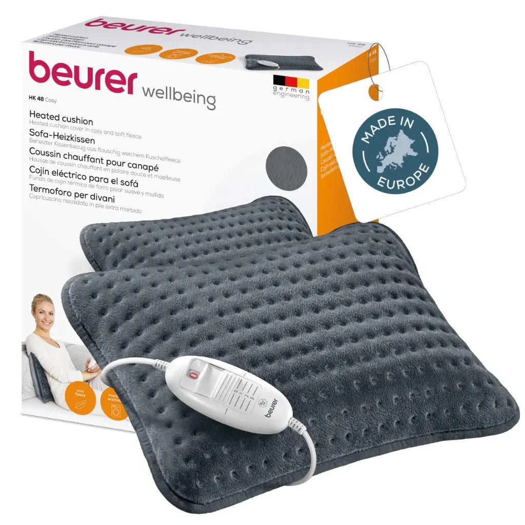 Beurer HK 48 Cosy Sofa Heating Pad with Rapid Heating, 3 Illuminated Temperature Settings and Automatic Shut-Off, Extra Soft Reversible Cushion, 40x30 cm (Pack of 1) - Very Good Beurer