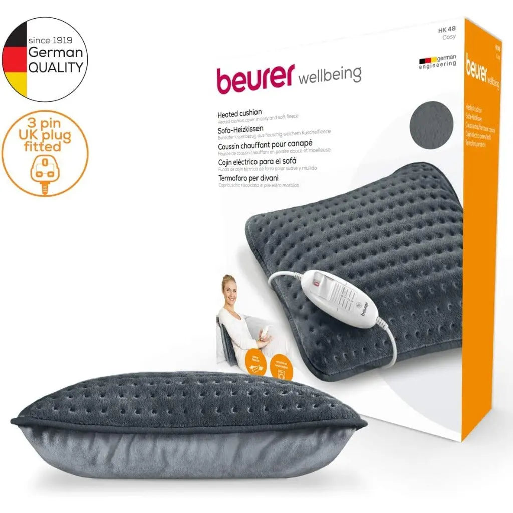 Beurer HK 48 Cosy Sofa Heating Pad with Rapid Heating, 3 Illuminated Temperature Settings and Automatic Shut-Off, Extra Soft Reversible Cushion, 40x30 cm (Pack of 1) - Very Good Beurer
