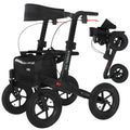 MobiQuip All Terrain 4 Wheel Rollator Walker with Seat, Black Coloured Frame - Lightweight, Folding Mobility Aids with Large 12" Pneumatic Tyres - Adjustable Handles, Easy-Grip Brakes & Storage - Damaged Box MobiQuip