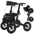MobiQuip All Terrain 4 Wheel Rollator Walker with Seat, Black Coloured Frame - Lightweight, Folding Mobility Aids with Large 12" Pneumatic Tyres - Adjustable Handles, Easy-Grip Brakes & Storage - Damaged Box MobiQuip