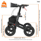 MobiQuip All Terrain 4 Wheel Rollator Walker with Seat, Black Coloured Frame - Lightweight, Folding Mobility Aids with Large 12" Pneumatic Tyres - Adjustable Handles, Easy-Grip Brakes & Storage - Damaged Box MobiQuip