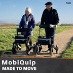 MobiQuip All Terrain 4 Wheel Rollator Walker with Seat, Black Coloured Frame - Lightweight, Folding Mobility Aids with Large 12" Pneumatic Tyres - Adjustable Handles, Easy-Grip Brakes & Storage - Damaged Box MobiQuip
