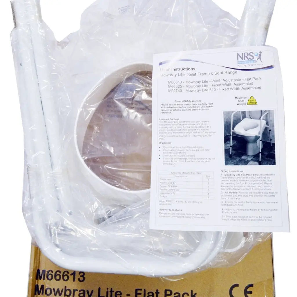 NRS Healthcare M66613 Mowbray Lite Adjustable Toilet Seat & Frame - Lightweight, Flat-Pack Design for Easy Setup & Comfort - Damaged Box NRS Healthcare
