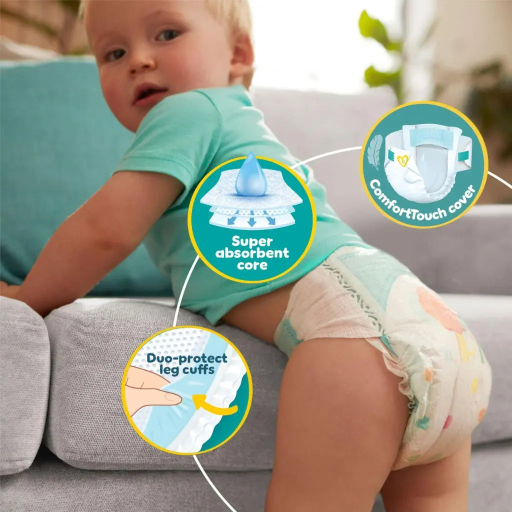 Pampers Baby-Dry Size 8, 120 Nappies, 17kg+, Monthly Pack, Up to a 100% Leak-Free & Comfortable Night- - Damaged Box Pampers