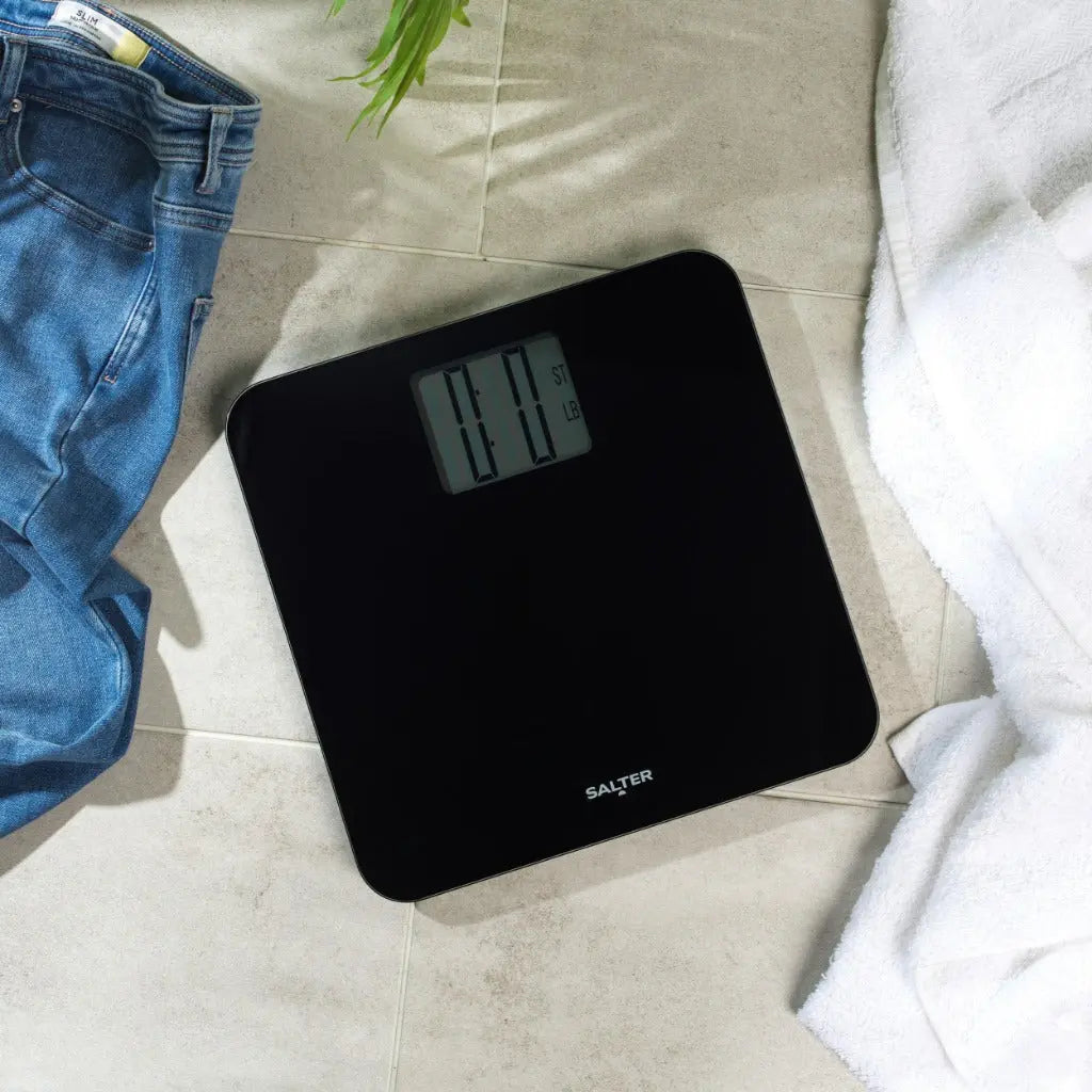Salter 9049 BK3R Max Digital Bathroom Scale - Weighing Scales For Body Weight, Supersize LCD Display, 250kg / 39st 6 lb, Includes Carpet Feet & Battery, Step On Instant Weight Readings, Compact Design - Very Good Salter