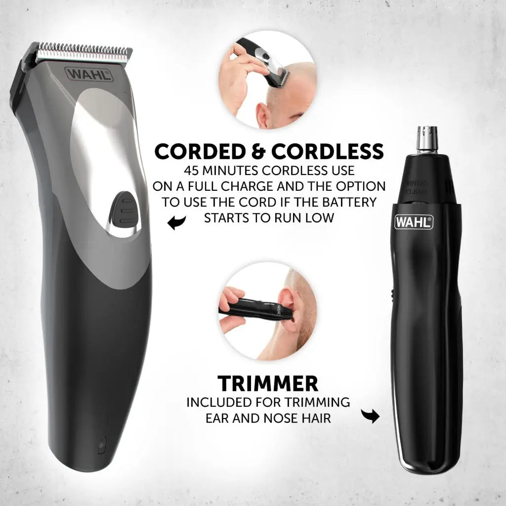 Wahl Clip N Rinse Hair Clipper for Men, Gifts for Him, Head Shaver, Men's Hair Clippers, Nose Trimmers for Men, Cordless Clippers, Washable Head, DIY Haircuts, Easy Home Haircutting - Very Good Wahl