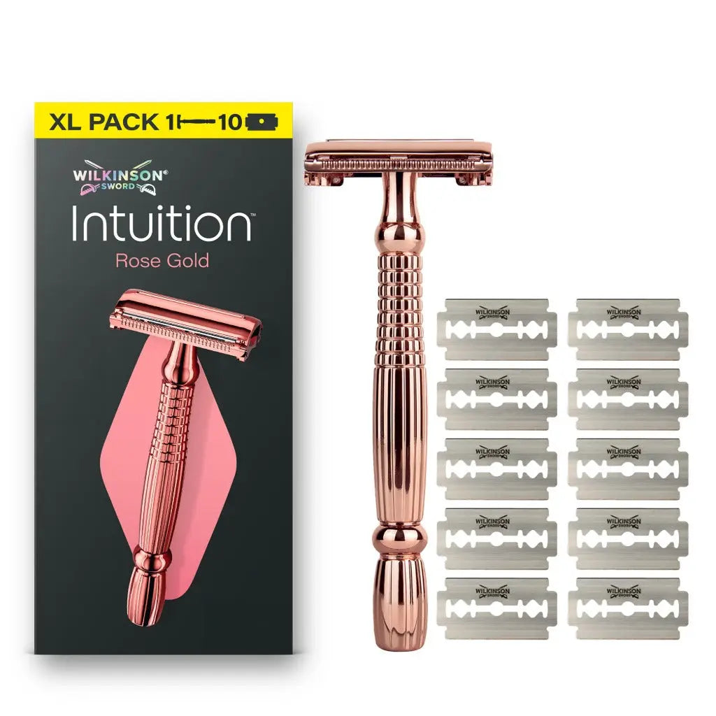 Wilkinson Sword Intuition Rose Gold Safety Razor for Women, Premium Metal Handle, 1 Women's Razor Handle and 10 Blade Refills Wilkinson Sword