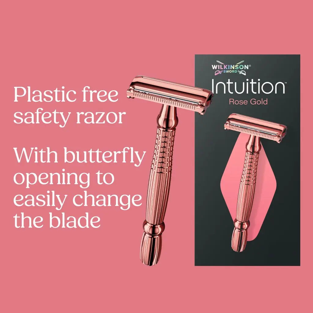 Wilkinson Sword Intuition Rose Gold Safety Razor for Women, Premium Metal Handle, 1 Women's Razor Handle and 10 Blade Refills Wilkinson Sword