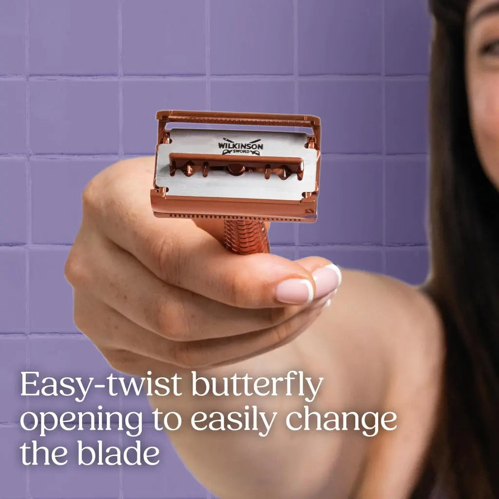 Wilkinson Sword Intuition Rose Gold Safety Razor for Women, Premium Metal Handle, 1 Women's Razor Handle and 10 Blade Refills Wilkinson Sword