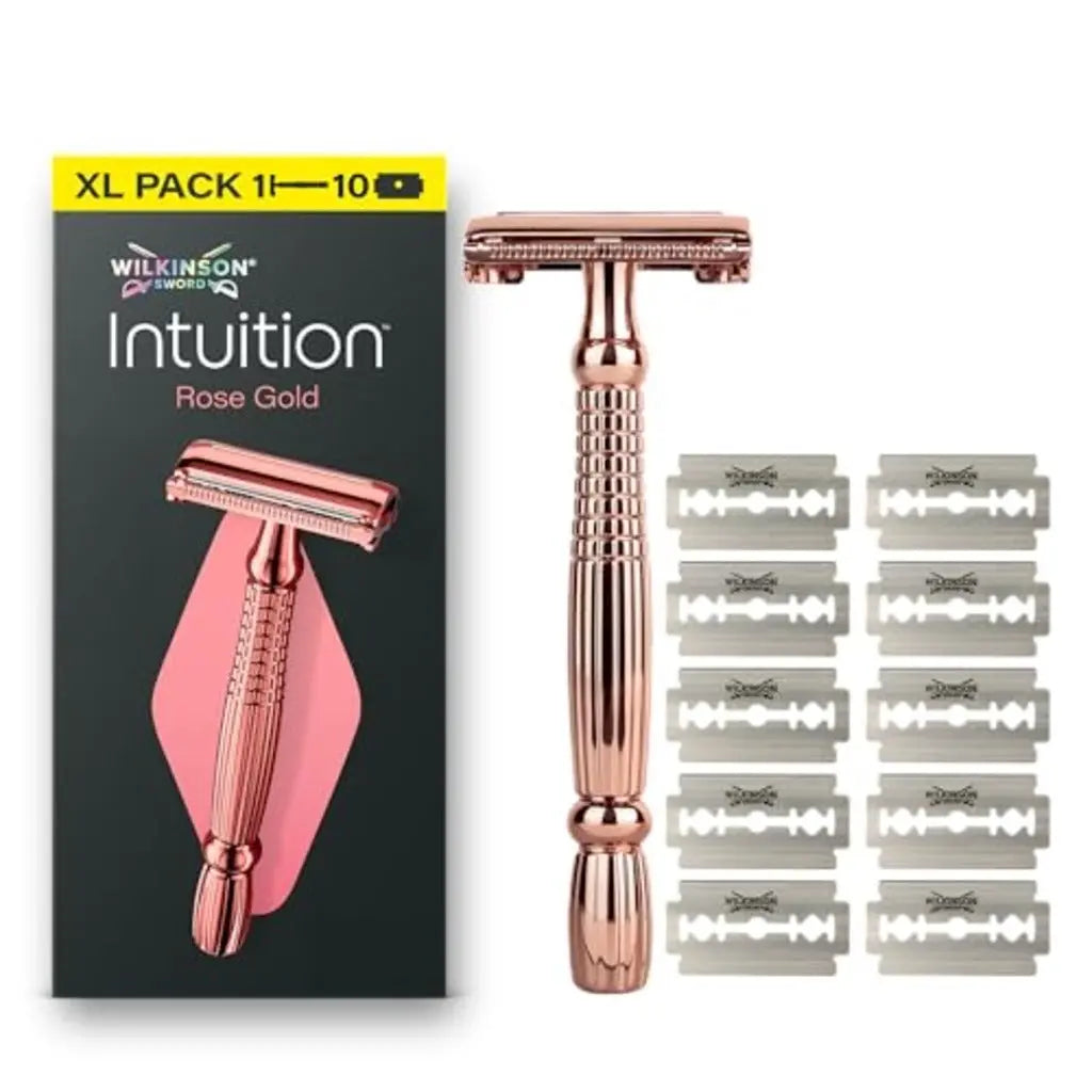 Wilkinson Sword Intuition Rose Gold Safety Razor for Women, Premium Metal Handle, 1 Women's Razor Handle and 10 Blade Refills Wilkinson Sword