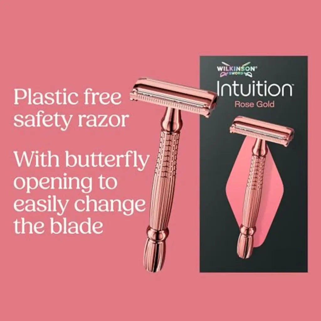 Wilkinson Sword Intuition Rose Gold Safety Razor for Women, Premium Metal Handle, 1 Women's Razor Handle and 10 Blade Refills Wilkinson Sword