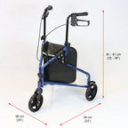 NRS Healthcare 3 Wheel Steel Rollator Wheeled Walking Aid with Bag & Lockable Brakes, Folding & Height Adjustable - Blue - Very Good NRS Healthcare