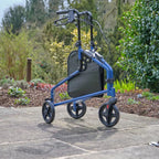NRS Healthcare 3 Wheel Steel Rollator Wheeled Walking Aid with Bag & Lockable Brakes, Folding & Height Adjustable - Blue - Very Good NRS Healthcare