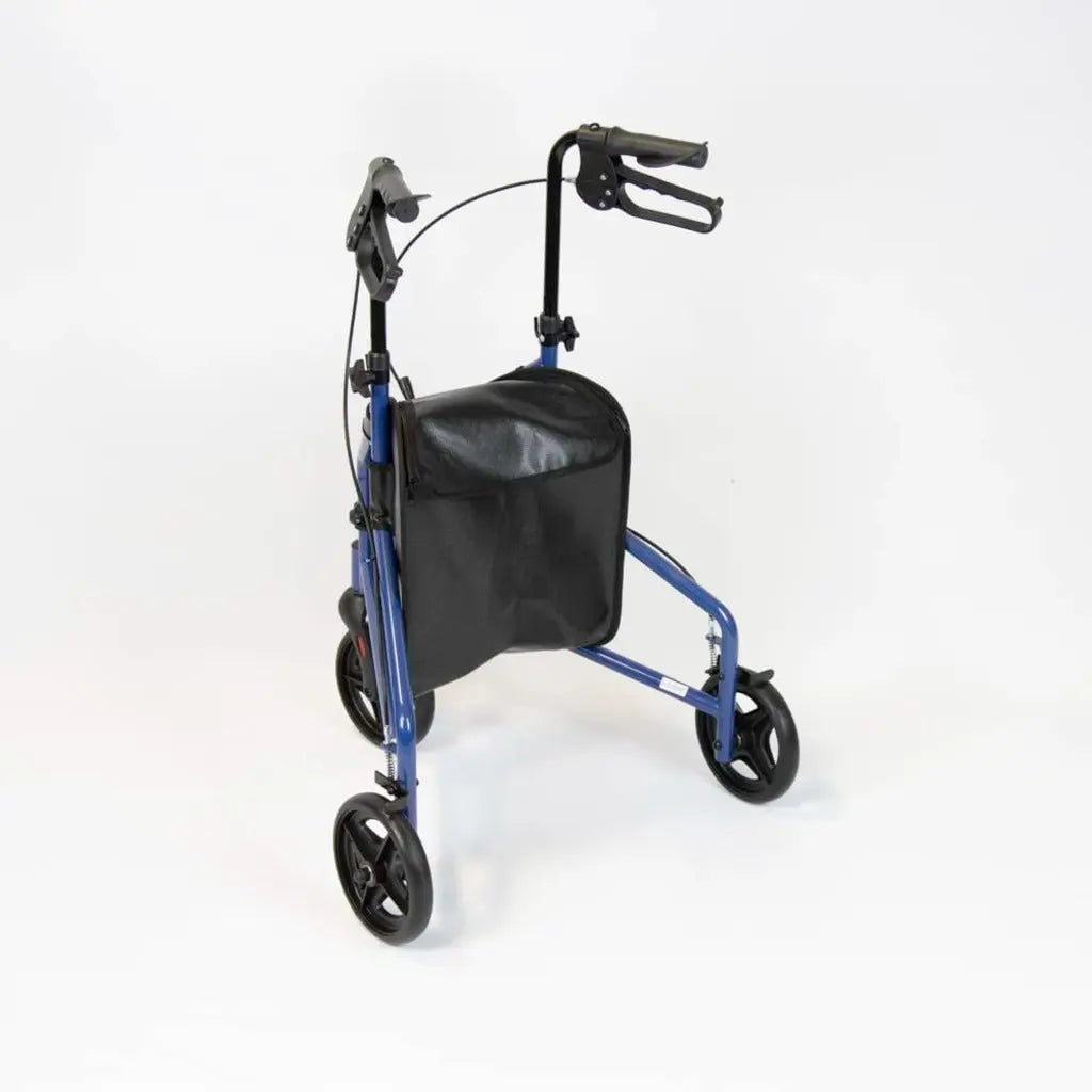 NRS Healthcare 3 Wheel Steel Rollator Wheeled Walking Aid with Bag & Lockable Brakes, Folding & Height Adjustable - Blue - Very Good NRS Healthcare