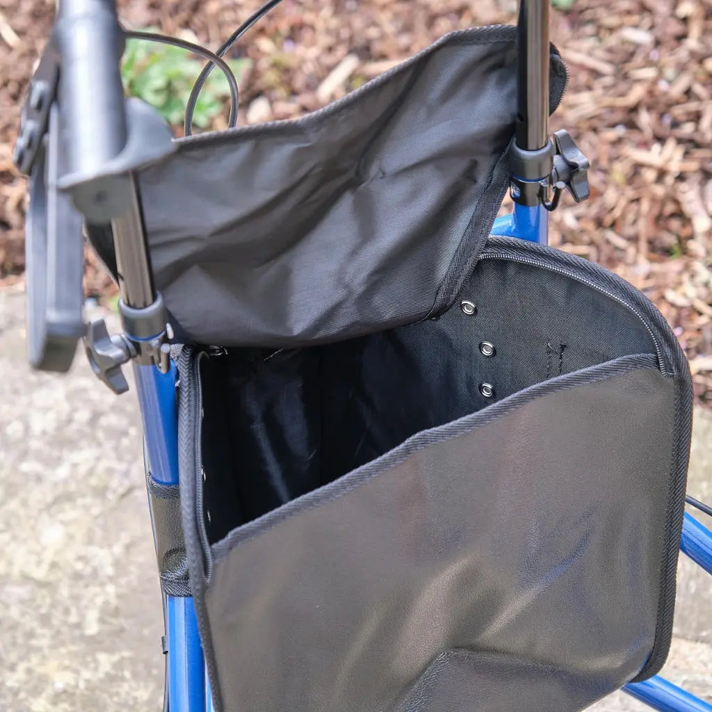 NRS Healthcare 3 Wheel Steel Rollator Wheeled Walking Aid with Bag & Lockable Brakes, Folding & Height Adjustable - Blue - Very Good NRS Healthcare