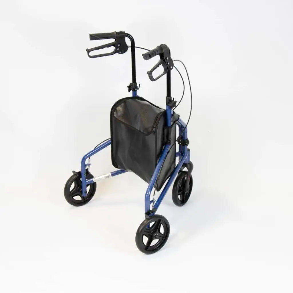 NRS Healthcare 3 Wheel Steel Rollator Wheeled Walking Aid with Bag & Lockable Brakes, Folding & Height Adjustable - Blue - Very Good NRS Healthcare