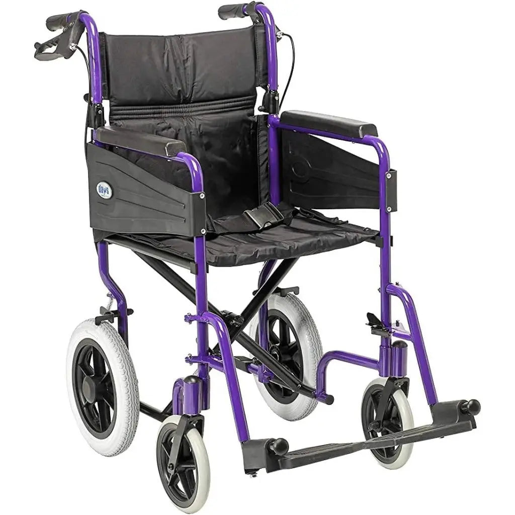 Days Lightweight Wheelchair for Adults - Lightweight Folding Wheelchair w/ Adjustable Footrests & Padded Seat, Attendant-Propelled Wheel Chair for Daily Living - Wide 51 cm Seat Width, Purple - Very Good Days