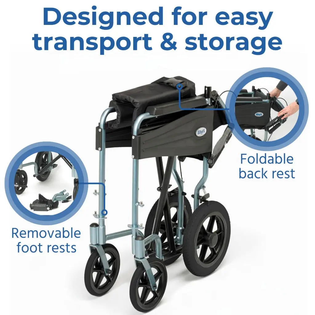 Days Lightweight Wheelchair for Adults - Lightweight Folding Wheelchair w/ Adjustable Footrests & Padded Seat, Attendant-Propelled Wheel Chair for Daily Living - Wide 51 cm Seat Width, Purple - Very Good Days