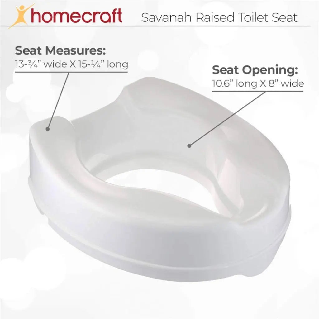 Homecraft Savanah Raised Toilet Seat 4" with Lid, Elongated & Elevated Lock Seat Support for Elderly, Handicapped and Disabled Users, White Colour - Damaged Box Homecraft