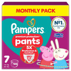 Pampers Premium Protection Nappy Pants Size 7, 123 Nappies, 15kg+, Monthly Pack + Pampers Harmonie Aqua Baby Wipes 1 pack of 10 Wipes- - Damaged Box Pampers