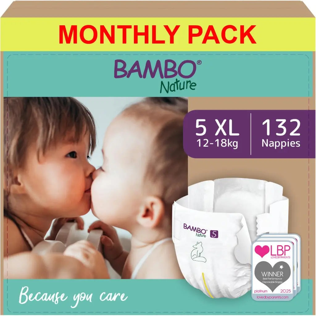 Bambo Nature Premium Eco Nappies, Size 5 (27-40lb/12-18kg), Junior, 132PK, Eco-Labelled Nappies, Enhanced Leakage Protection, Secure and Comfortable Baby Nappy Bambo Nature