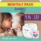 Bambo Nature Premium Eco Nappies, Size 5 (27-40lb/12-18kg), Junior, 132PK, Eco-Labelled Nappies, Enhanced Leakage Protection, Secure and Comfortable Baby Nappy Bambo Nature