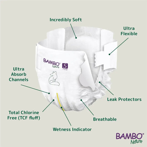 Bambo Nature Premium Eco Nappies, Size 5 (27-40lb/12-18kg), Junior, 132PK, Eco-Labelled Nappies, Enhanced Leakage Protection, Secure and Comfortable Baby Nappy Bambo Nature