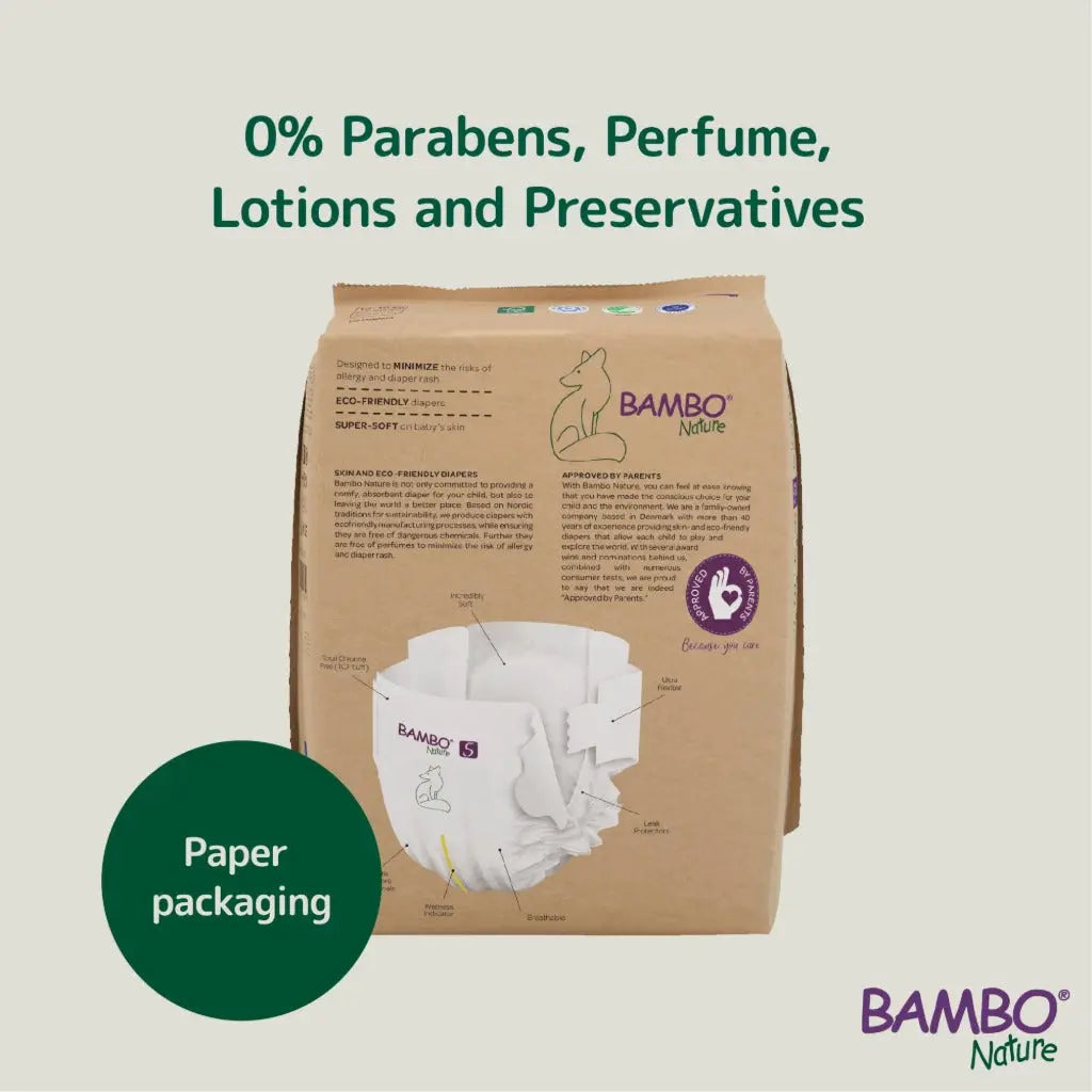 Bambo Nature Premium Eco Nappies, Size 5 (27-40lb/12-18kg), Junior, 132PK, Eco-Labelled Nappies, Enhanced Leakage Protection, Secure and Comfortable Baby Nappy Bambo Nature