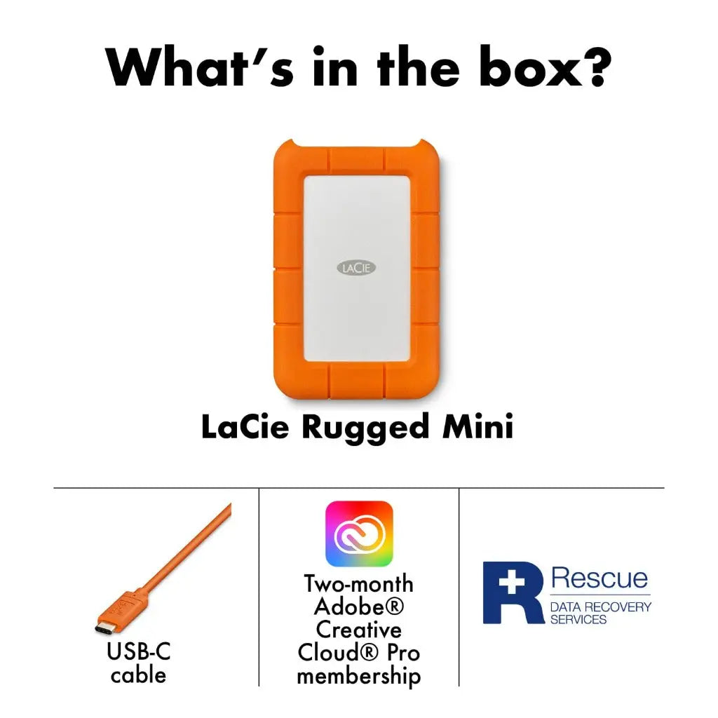 LaCie Rugged Mini 2TB — shock‑resistant, USB‑C Portable External Hard Drive, 2.5‑inch, for Mac & Windows LaCie