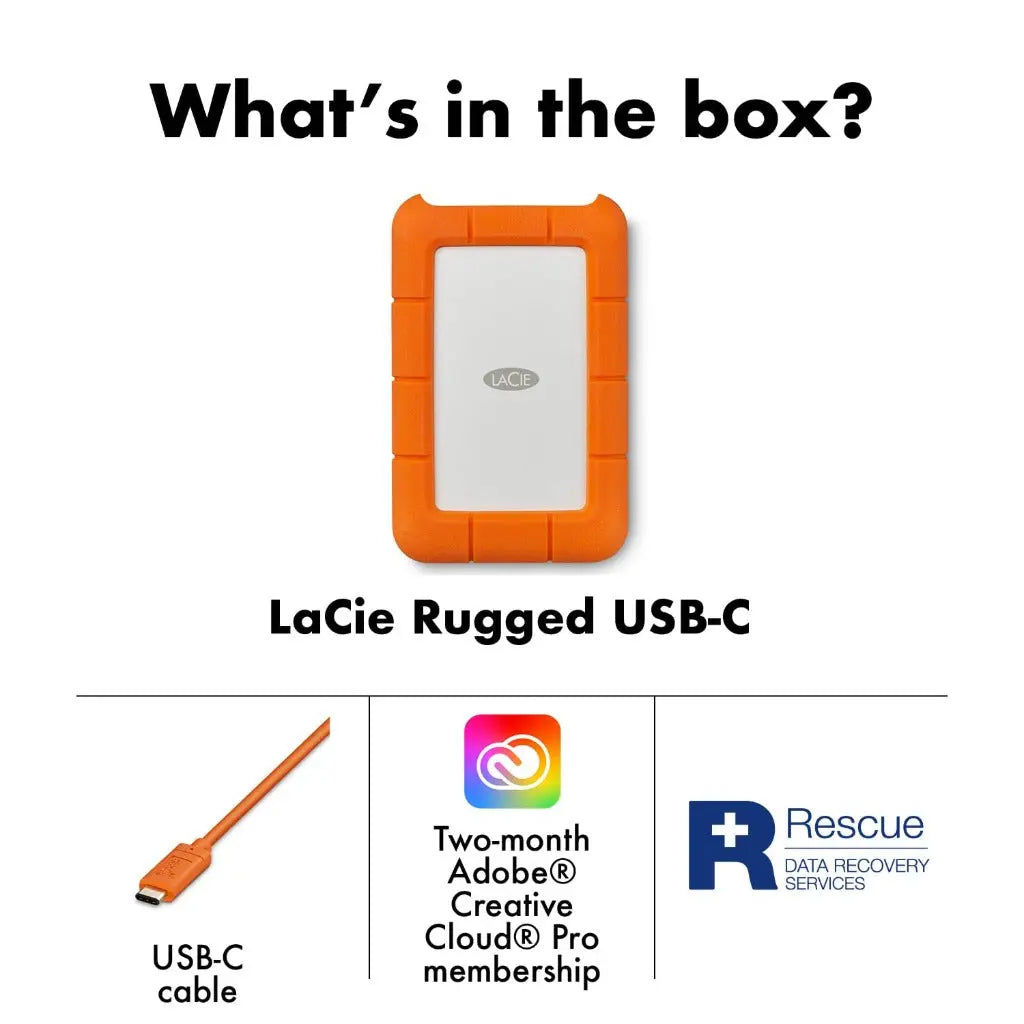 LaCie Rugged USB-C 2TB External Hard Drive Portable HDD – USB 3.0 compatible, Drop Shock Dust Rain Resistant, for Mac and PC Computer Desktop Workstation Laptop LaCie