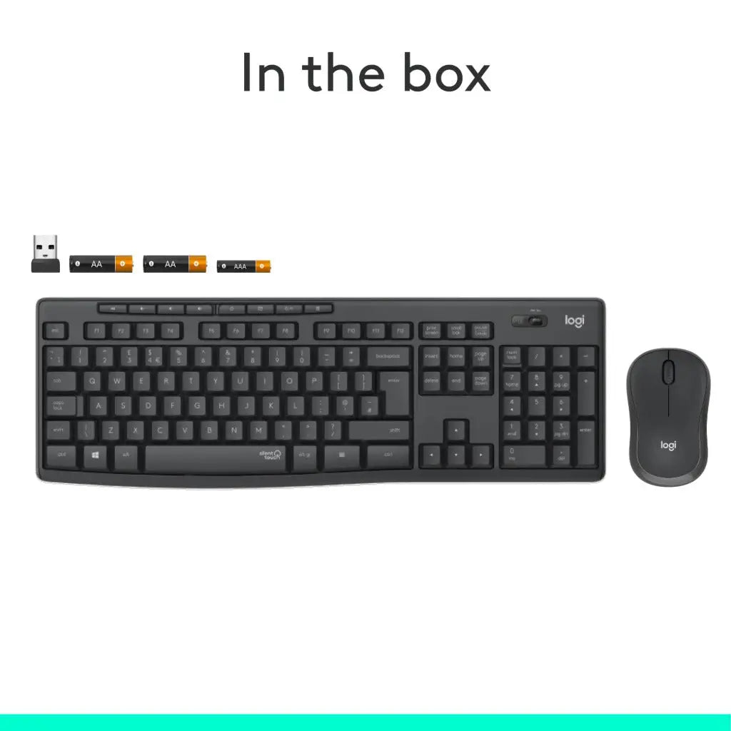 Logitech MK295 Silent Wireless Mouse & Keyboard Combo with SilentTouch Technology, Full Numpad, Advanced Optical Tracking, Lag-Free Wireless, 90% Less Noise, QWERTY UK English Layout - Black Logitech