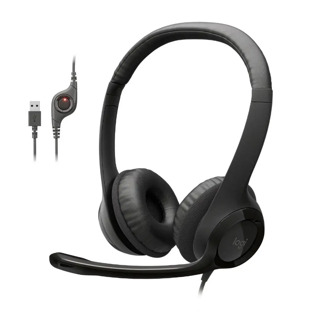 Logitech H390 Wired Headset for PC/Laptop, Stereo Headphones with Noise Cancelling Microphone, USB-A, in-Line Controls for Video Meetings, Music, Gaming and Beyond - Black Logitech