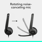 Logitech H390 Wired Headset for PC/Laptop, Stereo Headphones with Noise Cancelling Microphone, USB-A, in-Line Controls for Video Meetings, Music, Gaming and Beyond - Black Logitech