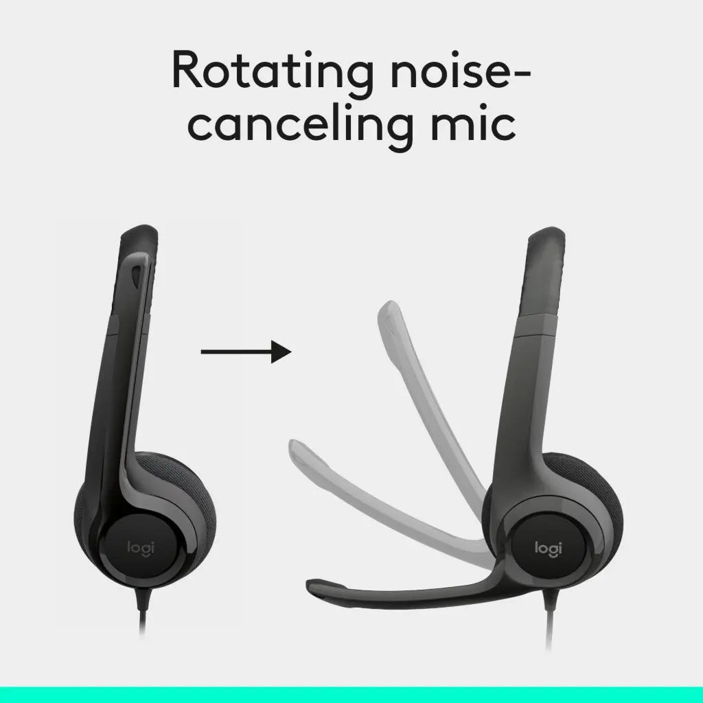 Logitech H390 Wired Headset for PC/Laptop, Stereo Headphones with Noise Cancelling Microphone, USB-A, in-Line Controls for Video Meetings, Music, Gaming and Beyond - Black Logitech