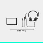 Logitech H390 Wired Headset for PC/Laptop, Stereo Headphones with Noise Cancelling Microphone, USB-A, in-Line Controls for Video Meetings, Music, Gaming and Beyond - Black Logitech