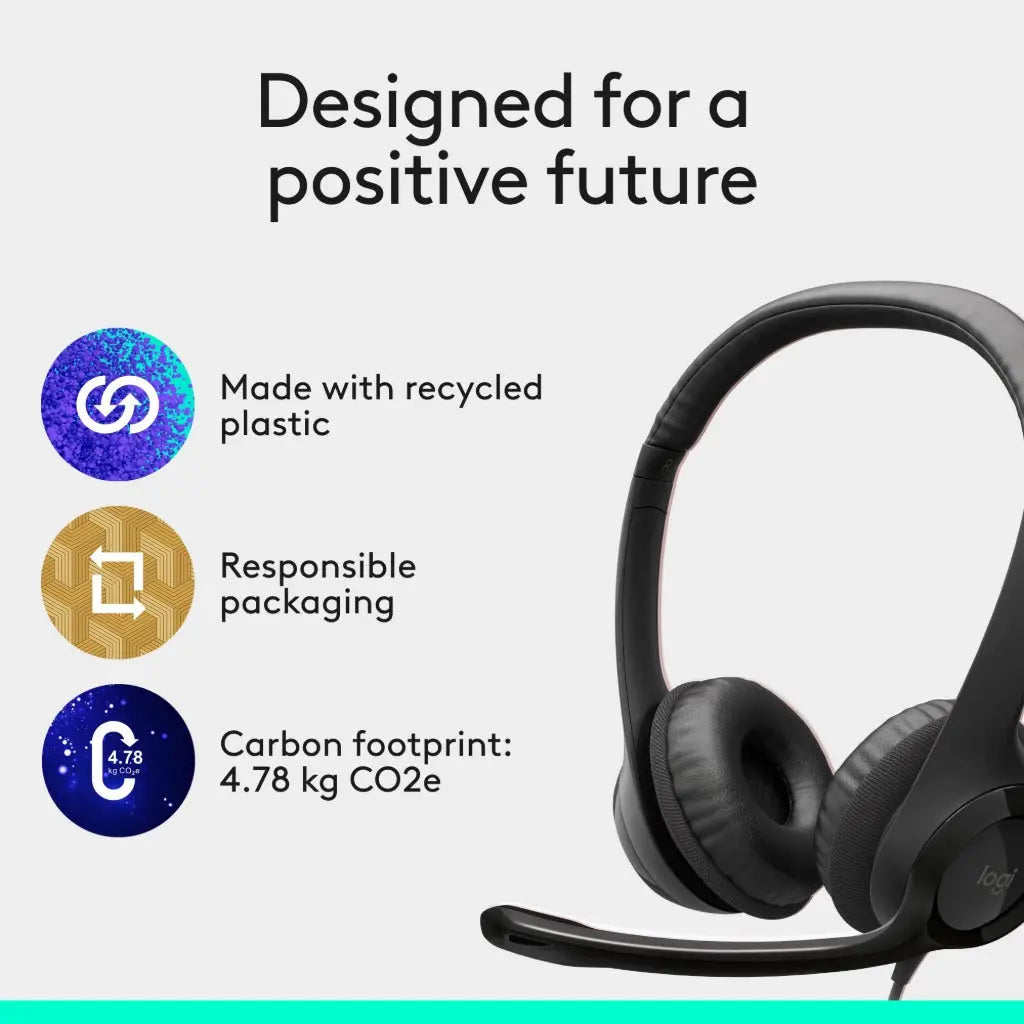 Logitech H390 Wired Headset for PC/Laptop, Stereo Headphones with Noise Cancelling Microphone, USB-A, in-Line Controls for Video Meetings, Music, Gaming and Beyond - Black Logitech