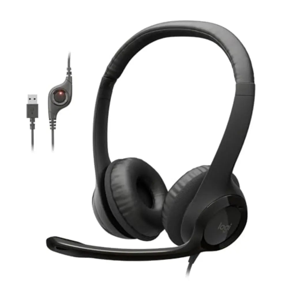 Logitech H390 Wired Headset for PC/Laptop, Stereo Headphones with Noise Cancelling Microphone, USB-A, in-Line Controls for Video Meetings, Music, Gaming and Beyond - Black Logitech